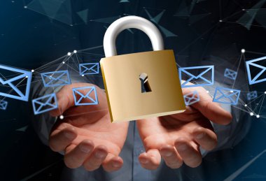 Asma kilit güvenlik bağlantı üzerinde bir renk arka plan - 3d izole 