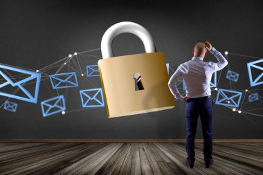 Asma kilit güvenlik bağlantı üzerinde bir renk arka plan - 3d izole 