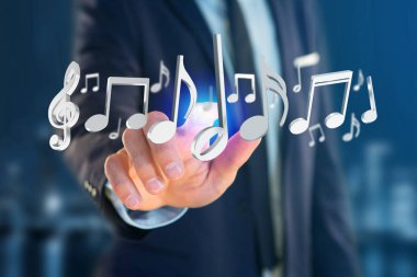 fütüristik bir arabirimde 3D render müzik notlar