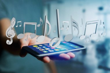 fütüristik bir arabirimde 3D render müzik notlar