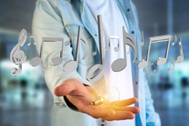 fütüristik bir arabirimde 3D render müzik notlar