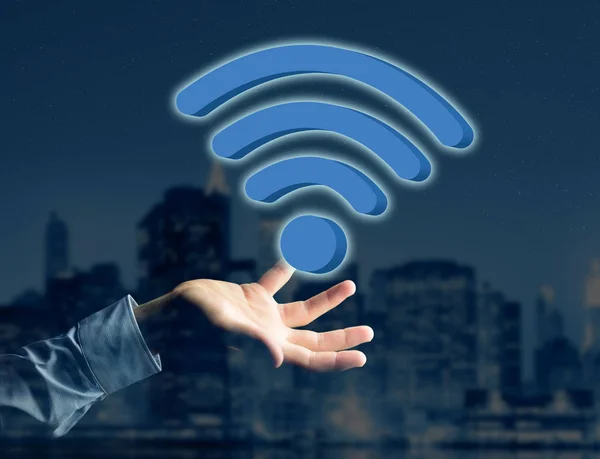 Símbolo Wifi mostrado en una interfaz futurista - Conexión y —  Fotos de Stock