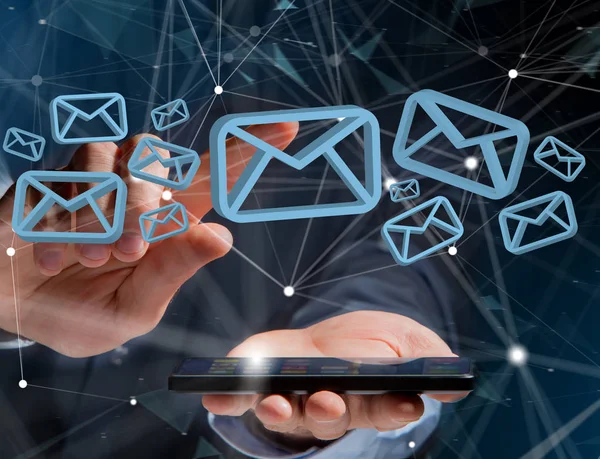 Blaues E-Mail-Symbol auf einem futuristischen Interface - Nachricht — Stockfoto