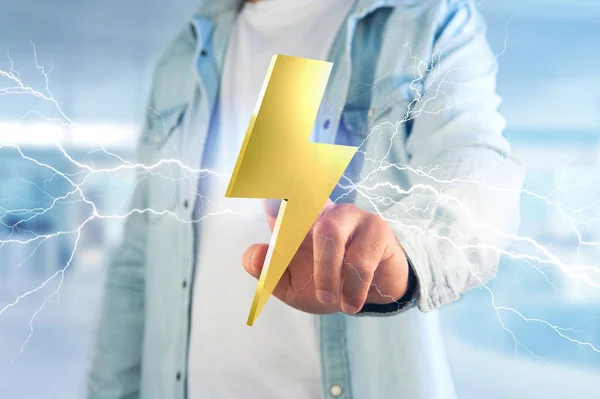 Symbol błyskawicy oświetlenie Thunder wyświetlane na futurystyczny interfejs — Zdjęcie stockowe