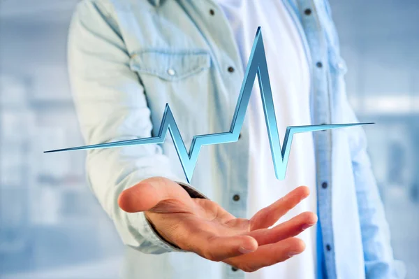 3d rendering heart beat line on a futuristic interface — Stock Photo, Image