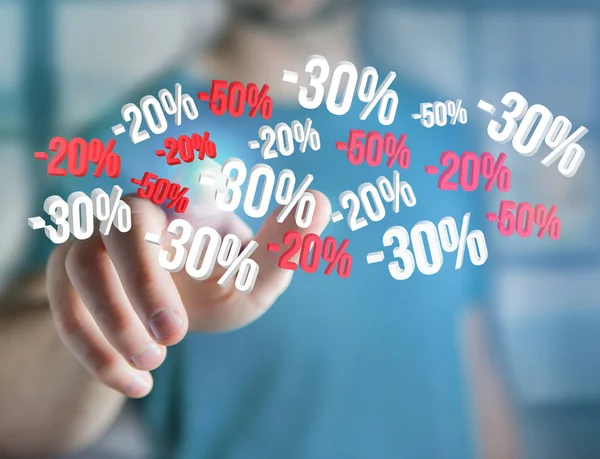 Verkaufsförderung 20% 30% und 50% fliegen über eine Schnittstelle - shopp — Stockfoto