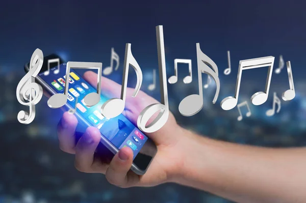 3d render music notes on a futuristic interface — Stock Photo, Image