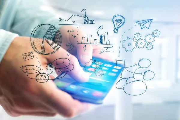 El çekilmiş bir m smartphone arabirimin dışına gidiş iş simgesi