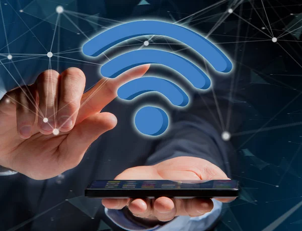 Wifi-Symbol auf einer futuristischen Schnittstelle - Verbindung und — Stockfoto