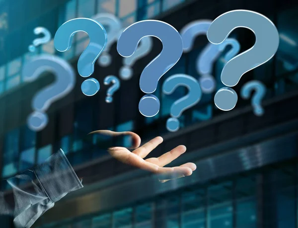 Blue question mark displayed on a futuristic interface — Stock Photo, Image