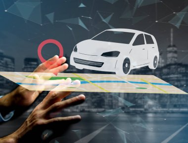 Araba ile pim tutucu bir harita üzerinde 