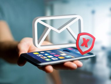Spam bir futuristik bir arayüze üzerinde görüntülenen ileti e-posta simgesi 