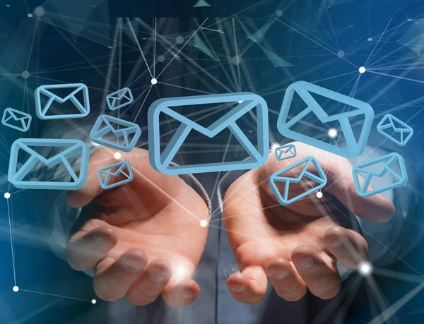 Blaues E-Mail-Symbol auf einer futuristischen Oberfläche — Stockfoto