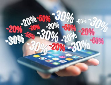 Satış promosyon % %20 30 ve % 50 bir arabirim üzerinden uçan