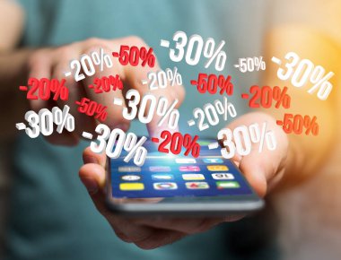 Satış promosyon % %20 30 ve % 50 bir arabirim üzerinden uçan 