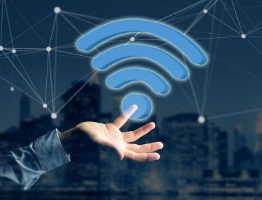 Wifi sembolü futuristik bir arayüze - bağlantı üzerinde görüntülenen ve