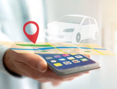 Araba ile pim tutucu bir harita üzerinde 