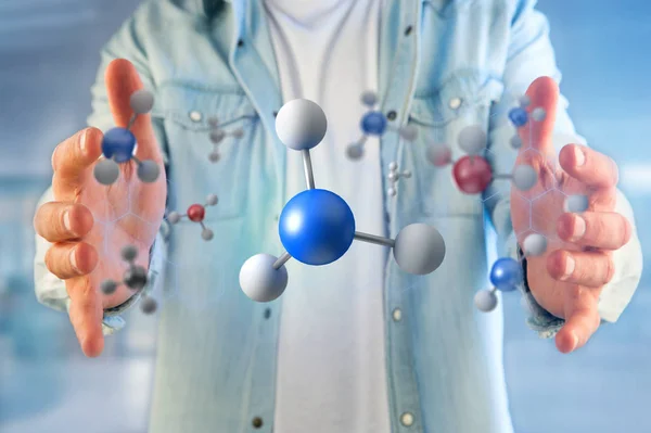 3d molécula de renderização em um exibido em uma interface médica — Fotografia de Stock