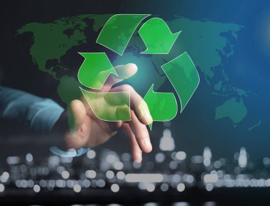 Dünya Haritası üzerinde arka plan ile teknoloji ekolojik arabirimi 