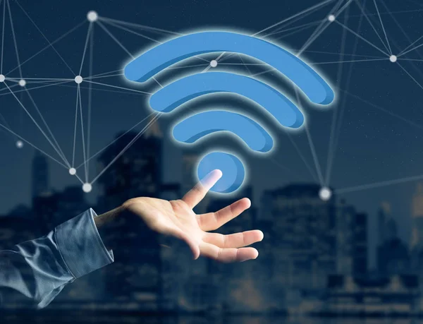 WiFi-symbolen som visas på en futuristiska gränssnitt — Stockfoto