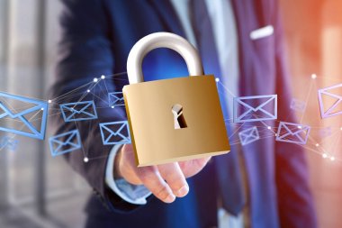 Asma kilit güvenlik bağlantı üzerinde bir renk arka plan - 3d izole 