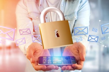 Asma kilit güvenlik bağlantı üzerinde bir renk arka plan - 3d izole 