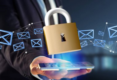 Asma kilit güvenlik bağlantı üzerinde bir renk arka plan - 3d izole 