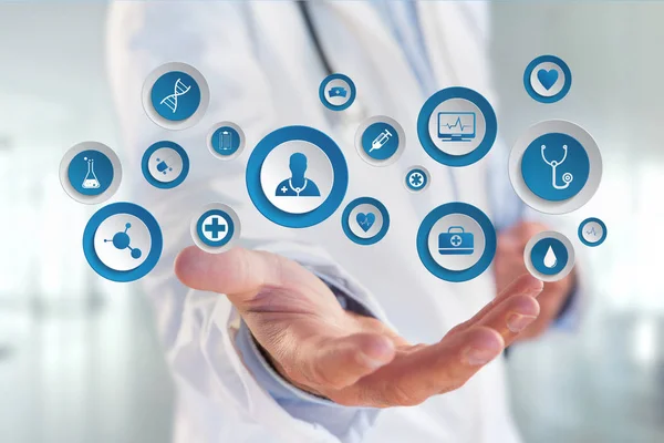 Medecine and general healthcare icon displayed on a technology m — Stock Photo, Image