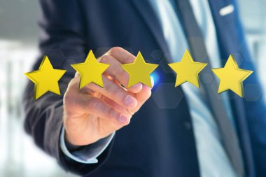 Beş yıldız futuristik bir arayüze - 3d render üzerinde sarı