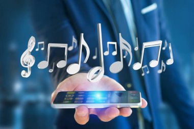 fütüristik bir arabirimde 3D render müzik notlar