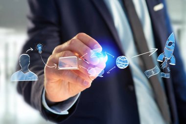 Kavramı bir başlangıç şirketi başlatma simgesi yapılmış el çekilmiş 