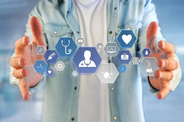 의료 및 일반 건강 관리 아이콘에 기술에 표시 — 스톡 사진