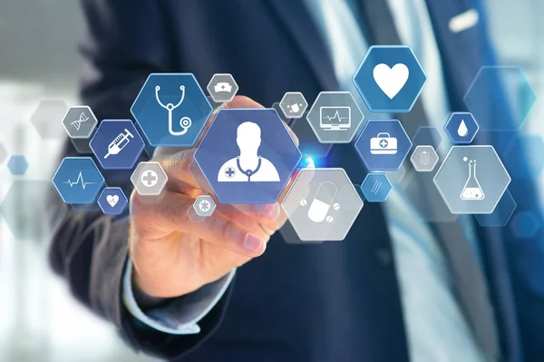 Medycznych i ogólnego opieki zdrowotnej ikonę wyświetlaną na technologii w — Zdjęcie stockowe