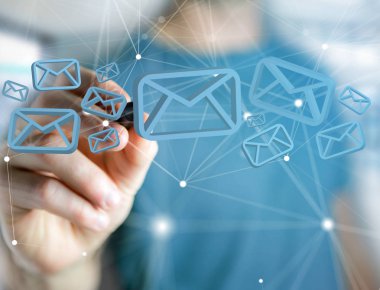 Futuristik bir arayüze - mesaj üzerinde görüntülenen mavi e-posta simgesi 