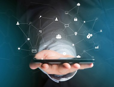 İş ağ bağlantısı üzerinde bir futuristik bir arayüze görüntülenen 