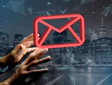 Red e-posta simgesi futuristik bir arayüze - mesaj üzerinde görüntülenen bir