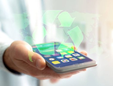 Dünya Haritası üzerinde arka plan ile teknoloji ekolojik arabirimi -