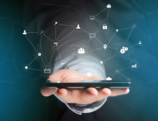 Business network connection displayed on a futuristic interface 