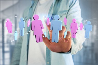 Bir erkek ve bir kadın üzerinde Internet - 3d renderi toplantı birkaç