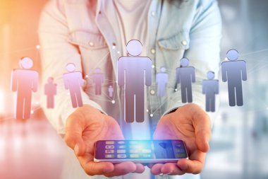 Ağ bağlantısı kişi ile her diğer - 3d işleme bağlı