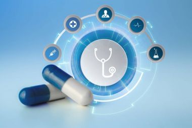 Medecine ve teknoloji m üzerinde görüntülenen genel sağlık simgesi