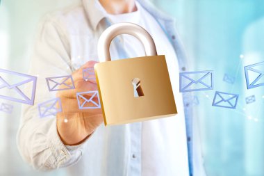 Asma kilit güvenlik bağlantı üzerinde bir renk arka plan - 3d izole 