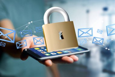 Asma kilit güvenlik bağlantı üzerinde bir renk arka plan - 3d izole 