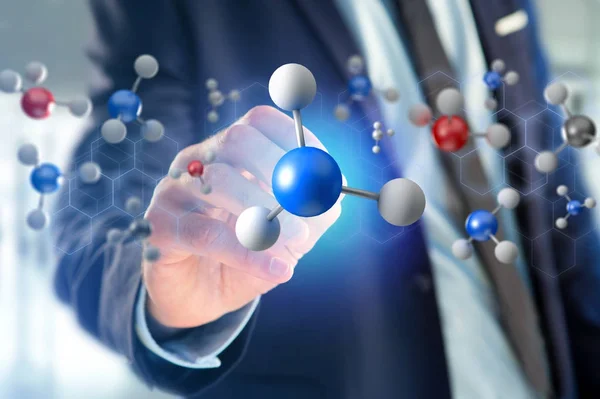 3d rendering molecule on a displayed on a medical interface — Stock Photo, Image