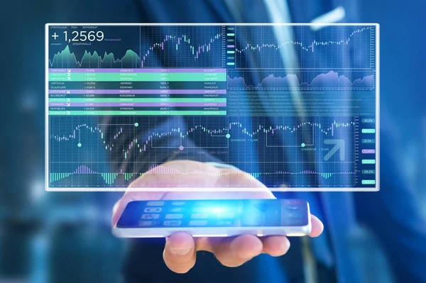 Bir futuristi üzerinde görüntülenen veri bilgileri Ticaret Borsası — Stok fotoğraf