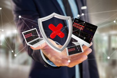 Cihazlar ve görüntülenen ağ çevrili kesmek kalkan simgesi