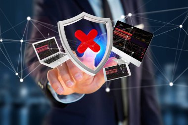 Cihazlar ve görüntülenen ağ çevrili kesmek kalkan simgesi