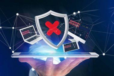 Cihazlar ve görüntülenen ağ çevrili kesmek kalkan simgesi