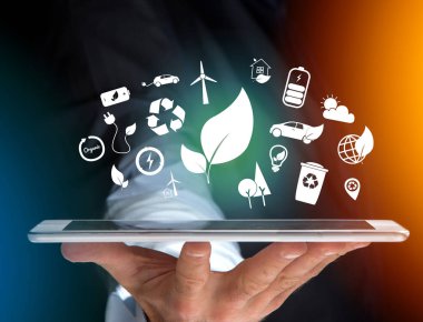 Ekoloji kavramı kutsal kişilerin resmi ile tablet