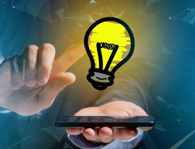 Fütüristik bir interfa üzerinde görüntülenen açık yenilik ampul lamba